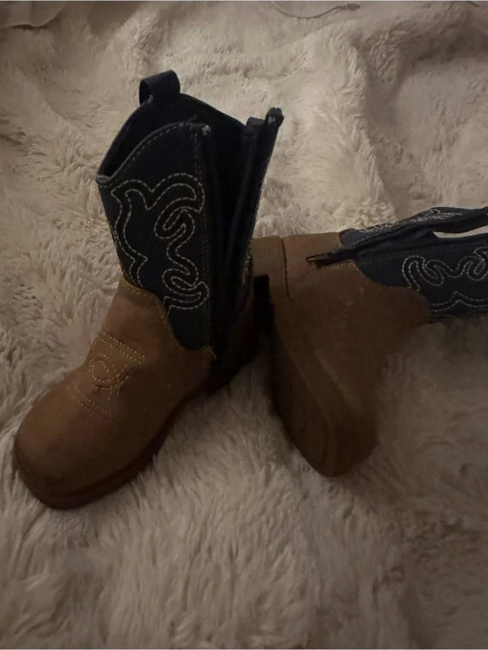 Toddler Two-Tone Brown and Navy Pull-On Cowboy Boots
